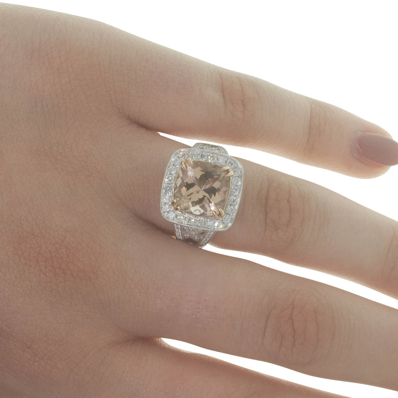 18ct White Gold Morganite & Diamond Halo Ring-Ring-Walker & Hall