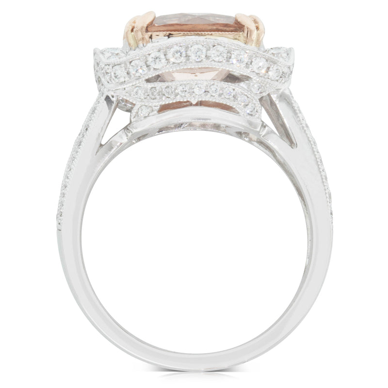18ct White Gold Morganite & Diamond Halo Ring-Ring-Walker & Hall