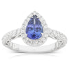 18ct White Gold Tanzanite & Diamond Halo Ring-Ring-Walker & Hall