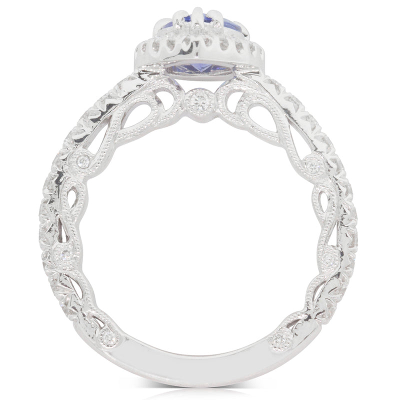 18ct White Gold Tanzanite & Diamond Halo Ring-Ring-Walker & Hall
