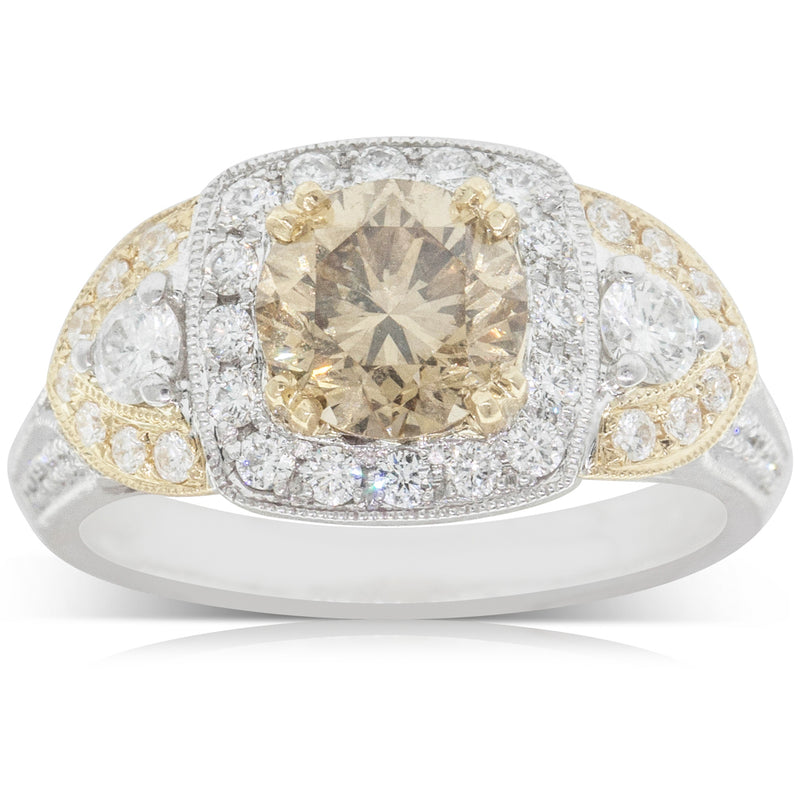 18ct White & Yellow Gold Yellow Diamond Halo Ring-Ring-Walker & Hall