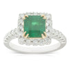 18ct White Gold Emerald & Diamond Halo Ring-Ring-Walker & Hall