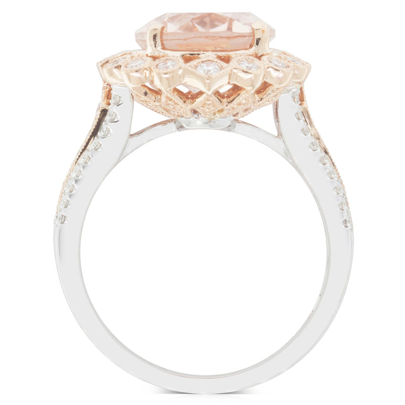 18ct Rose & White Gold Morganite & Diamond Halo Ring-Ring-Walker & Hall