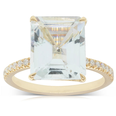 18ct Yellow Gold Aquamarine & Diamond Ring-Ring-Walker & Hall