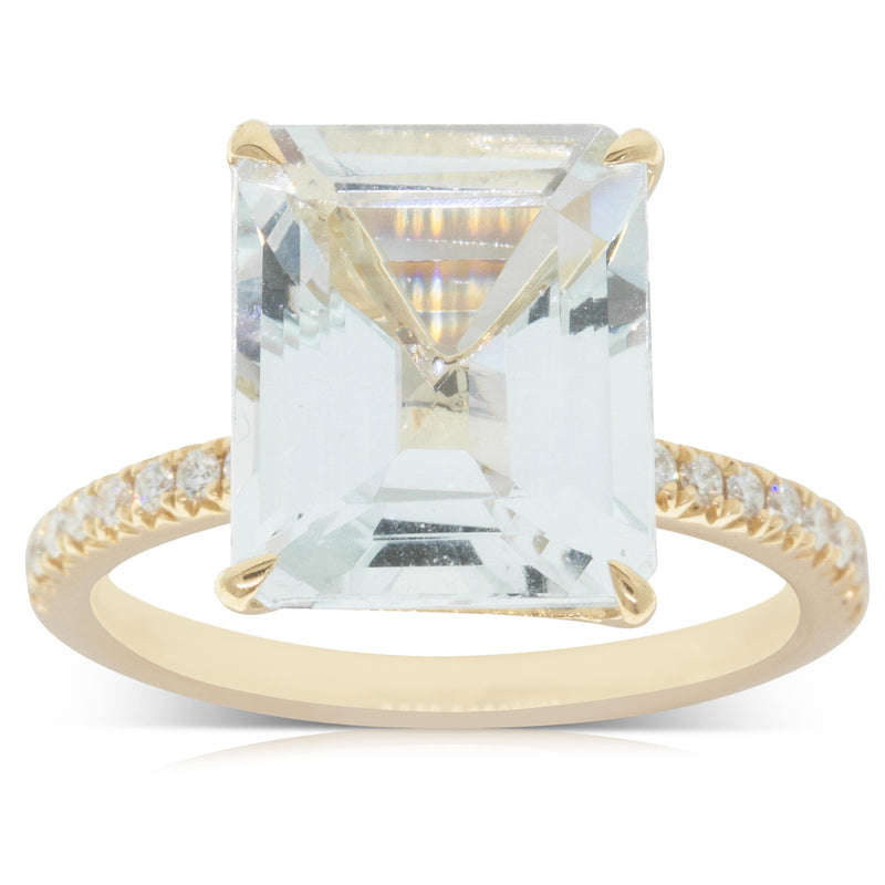 18ct Yellow Gold Aquamarine & Diamond Ring-Ring-Walker & Hall