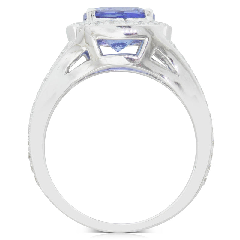 18ct White Gold Tanzanite & Diamond Halo Ring-Ring-Walker & Hall