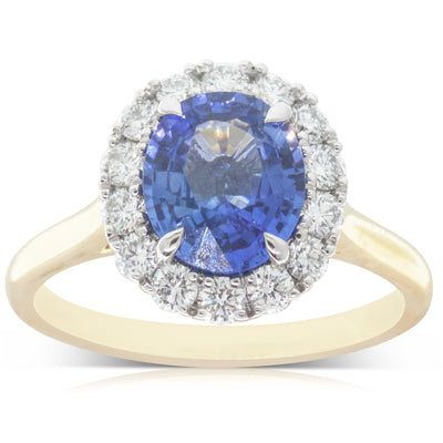 18ct Yellow & White Gold Sapphire & Diamond Halo Ring-Ring-Walker & Hall