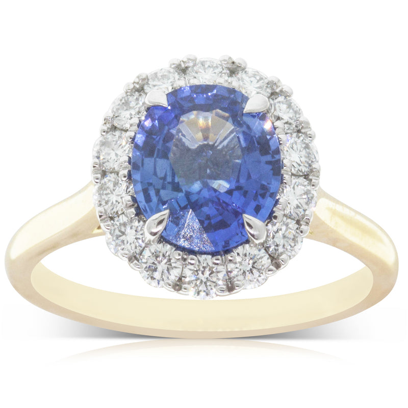 18ct Yellow & White Gold Sapphire & Diamond Halo Ring-Ring-Walker & Hall