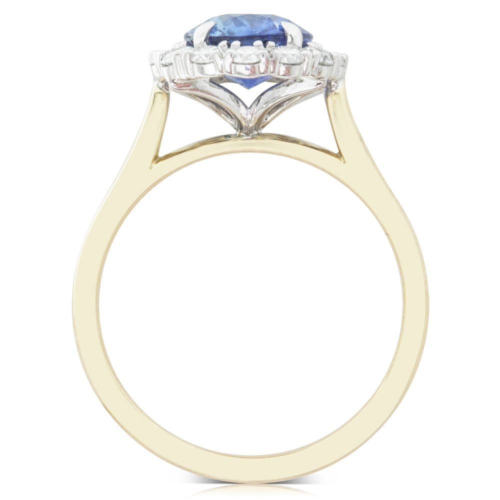18ct Yellow & White Gold Sapphire & Diamond Halo Ring-Ring-Walker & Hall