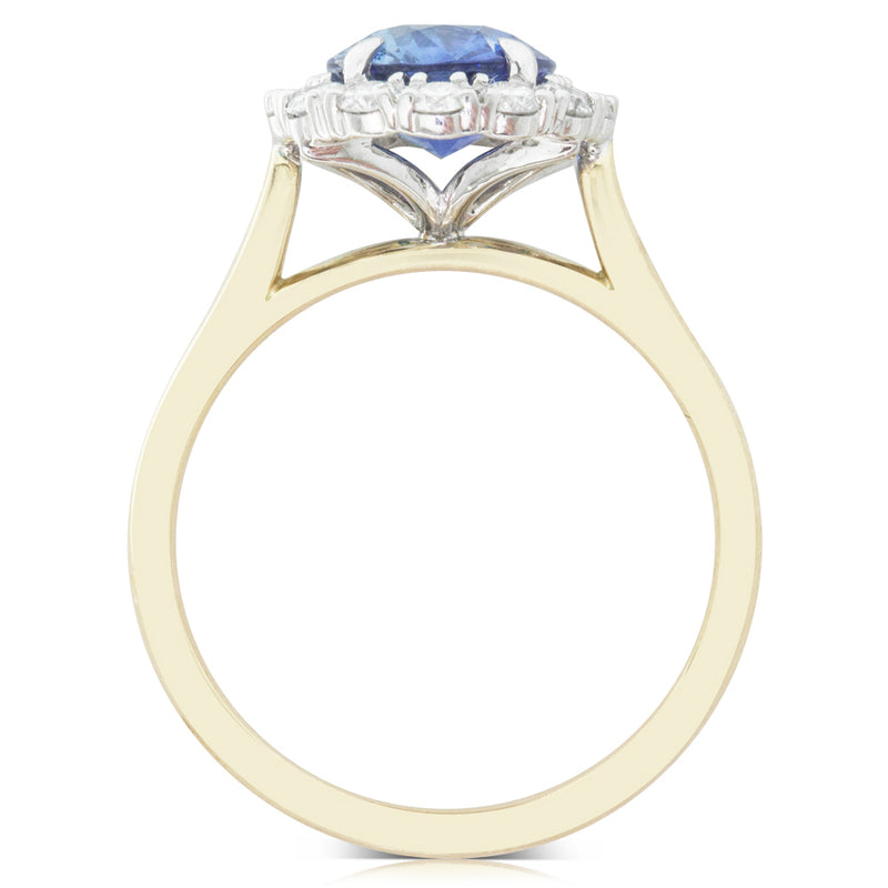18ct Yellow & White Gold Sapphire & Diamond Halo Ring-Ring-Walker & Hall
