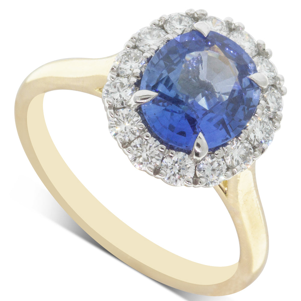 18ct Yellow & White Gold Sapphire & Diamond Halo Ring-Ring-Walker & Hall