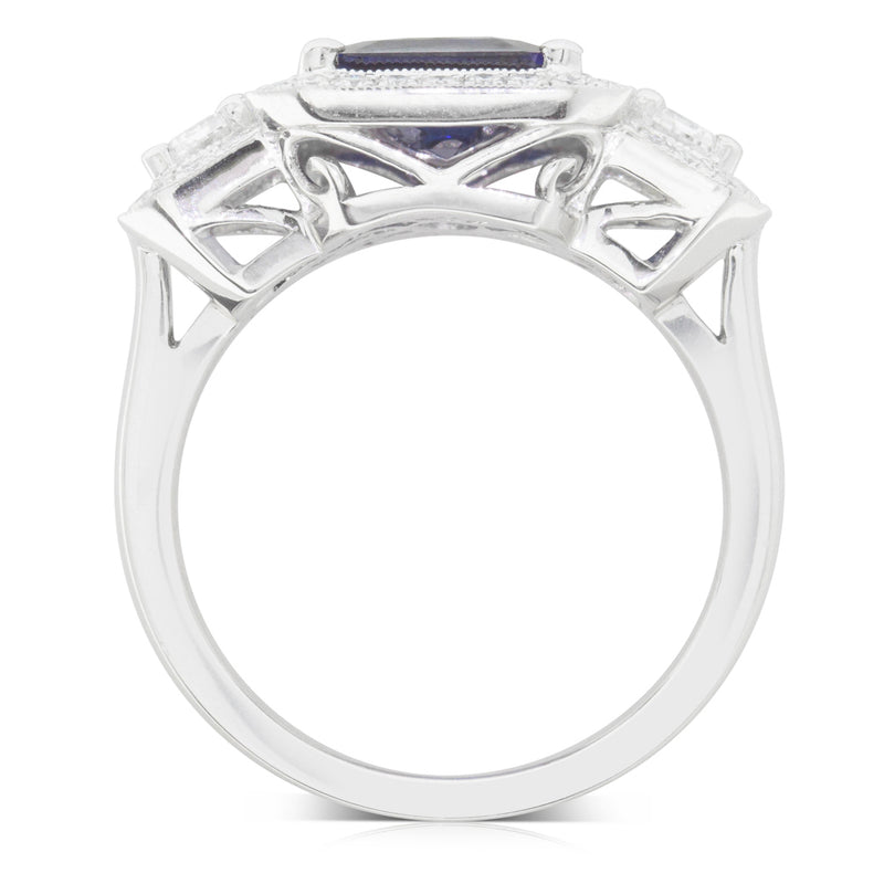 18ct White Gold Sapphire & Diamond Halo Ring-Ring-Walker & Hall