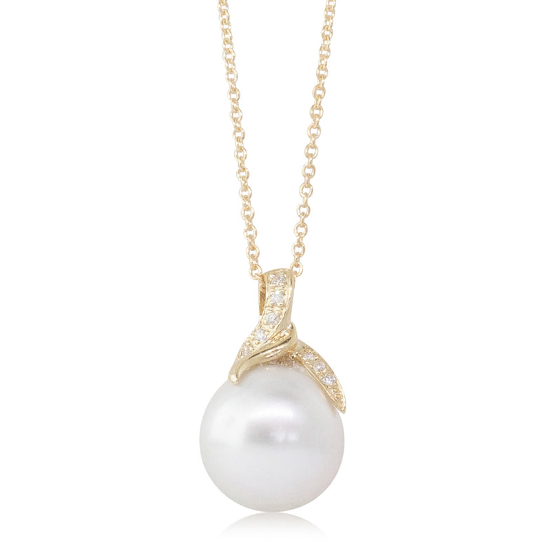 18ct Yellow Gold South Sea Pearl & Diamond Pendant-Necklace-Walker & Hall