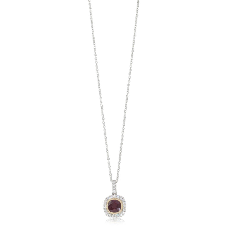 18ct White & Yellow Gold Ruby & Diamond Halo Pendant-Necklace-Walker & Hall