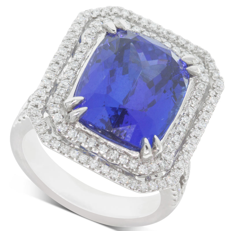 18ct White Gold Tanzanite & Diamond Halo Ring-Ring-Walker & Hall