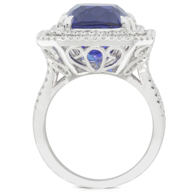 18ct White Gold Tanzanite & Diamond Halo Ring-Ring-Walker & Hall