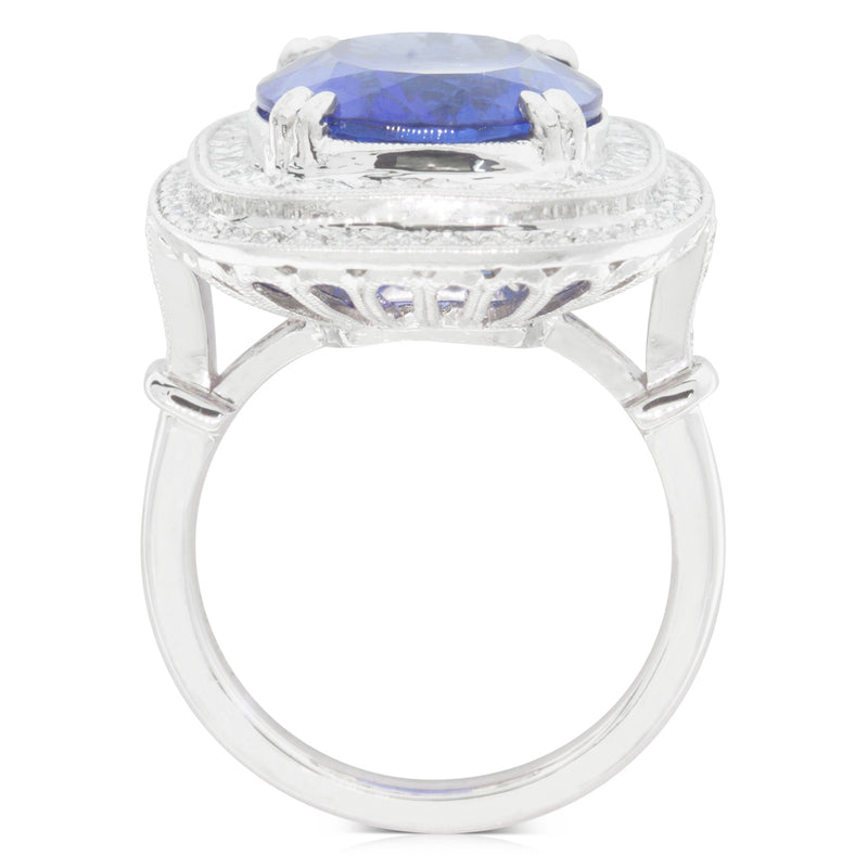 18ct White Gold Tanzanite & Diamond Halo Ring-Ring-Walker & Hall