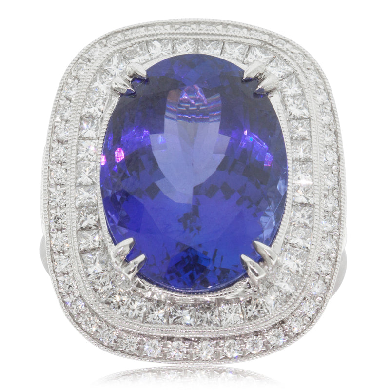 18ct White Gold Tanzanite & Diamond Halo Ring-Ring-Walker & Hall