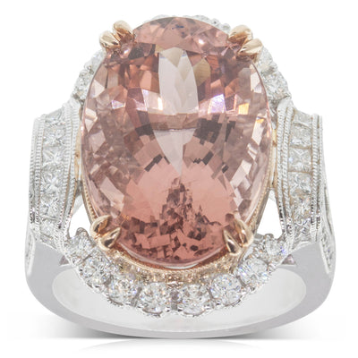 18ct White & Rose Gold Morganite & Diamond Ring-Ring-Walker & Hall