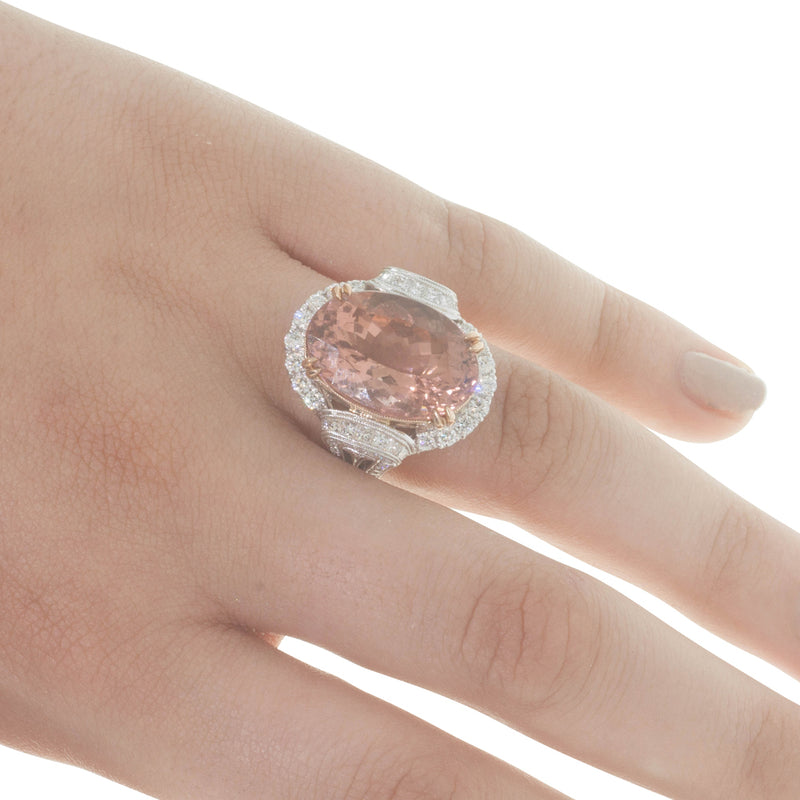 18ct White & Rose Gold Morganite & Diamond Ring-Ring-Walker & Hall