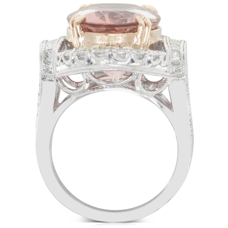 18ct White & Rose Gold Morganite & Diamond Ring-Ring-Walker & Hall