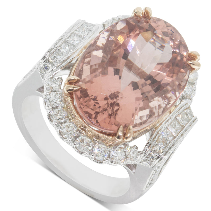 18ct White & Rose Gold Morganite & Diamond Ring-Ring-Walker & Hall