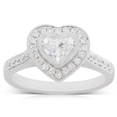 18ct White Gold Diamond Heart Halo Ring-Ring-Walker & Hall