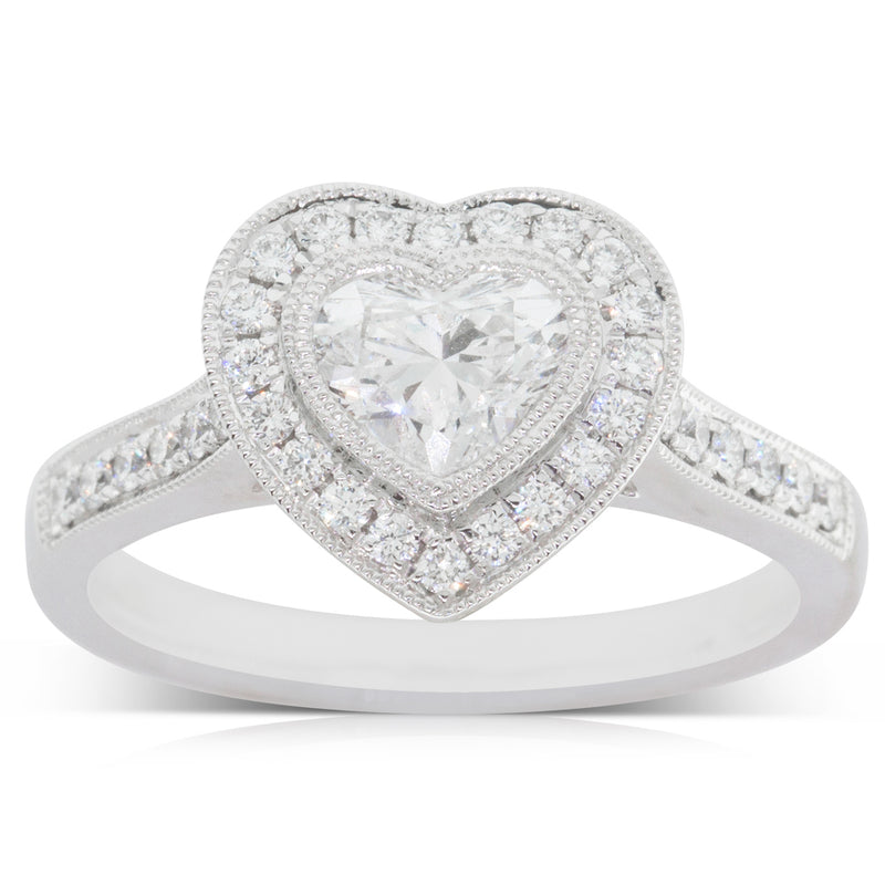 18ct White Gold Diamond Heart Halo Ring-Ring-Walker & Hall