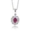 18ct White Gold Ruby & Diamond Halo Pendant-Necklace-Walker & Hall