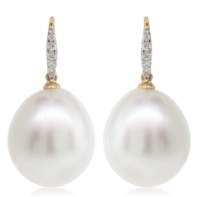 18ct Yellow Gold South Sea Pearl & Diamond Earrings-Earrings-Walker & Hall