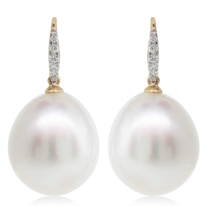 18ct Yellow Gold South Sea Pearl & Diamond Earrings-Earrings-Walker & Hall