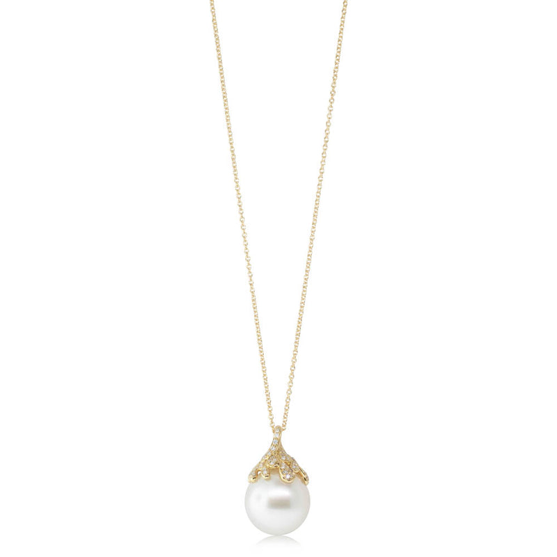 18ct Yellow Gold South Sea Pearl & Diamond Pendant-Necklace-Walker & Hall