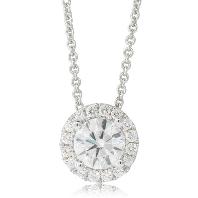 18ct White Gold Diamond Halo Pendant-Necklace-Walker & Hall