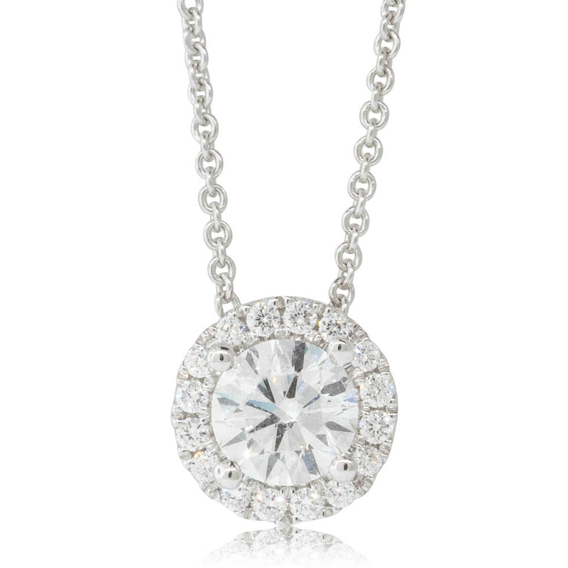 18ct White Gold Diamond Halo Pendant-Necklace-Walker & Hall