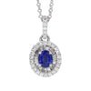 18ct White Gold Sapphire & Diamond Halo Pendant-Necklace-Walker & Hall