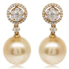 18ct Yellow Gold South Sea Pearl & Diamond Drop Earrings-Earrings-Walker & Hall