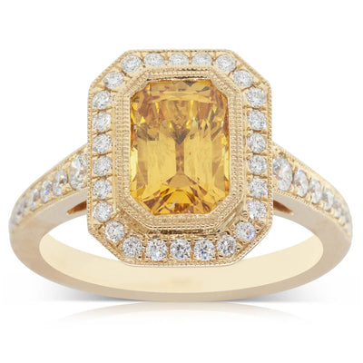 18ct Yellow Gold Sapphire & Diamond Halo Ring-Ring-Walker & Hall