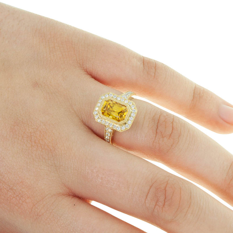 18ct Yellow Gold Sapphire & Diamond Halo Ring-Ring-Walker & Hall
