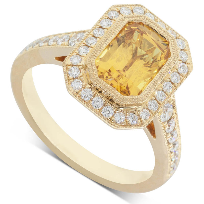 18ct Yellow Gold Sapphire & Diamond Halo Ring-Ring-Walker & Hall