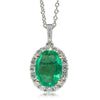18ct White Gold Emerald & Diamond Halo Pendant-Necklace-Walker & Hall