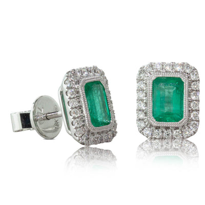 18ct White Gold Emerald & Diamond Earrings-Earrings-Walker & Hall