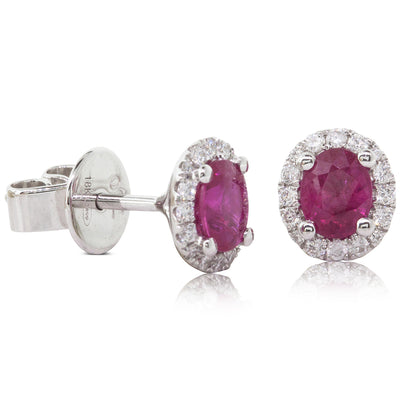 18ct White Gold Ruby & Diamond Earrings-Earrings-Walker & Hall