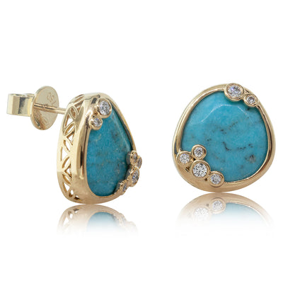 18ct Yellow Gold Turquoise & Diamond Earrings-Earrings-Walker & Hall