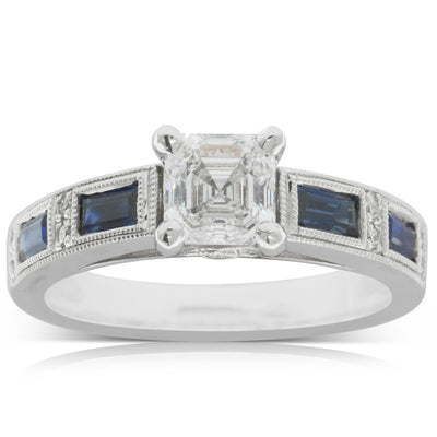 18ct White Gold Diamond & Sapphire Ring-Ring-Walker & Hall