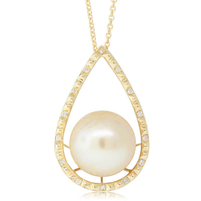 18ct Yellow Gold Pearl & Diamond Pendant-Necklace-Walker & Hall