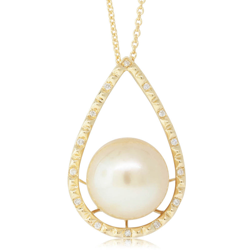 18ct Yellow Gold Pearl & Diamond Pendant-Necklace-Walker & Hall