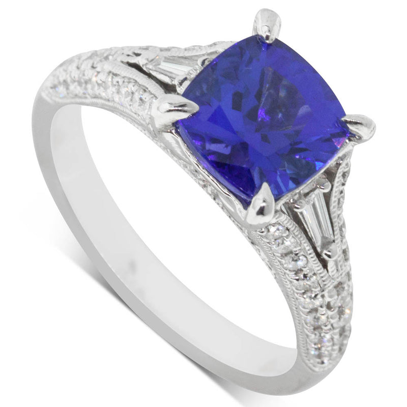 18ct White Gold Tanzanite & Diamond Ring-Ring-Walker & Hall