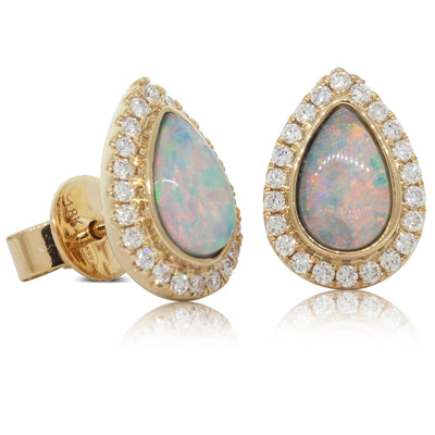18ct Yellow Gold Opal & Diamond Halo Earrings-Earrings-Walker & Hall