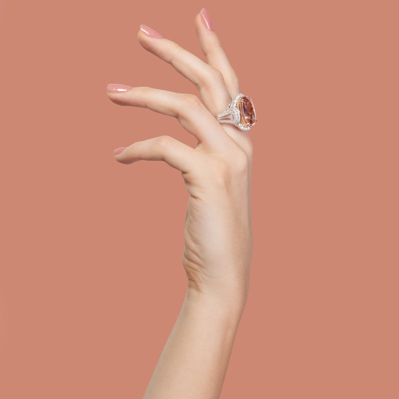 18ct White & Rose Gold Morganite & Diamond Ring-Ring-Walker & Hall