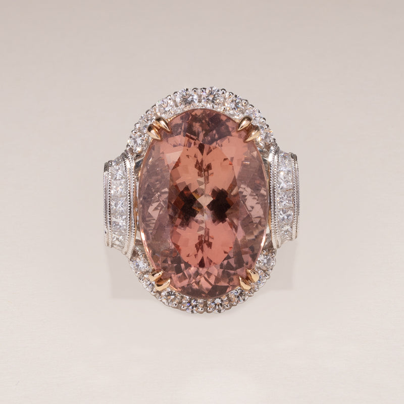 18ct White & Rose Gold Morganite & Diamond Ring-Ring-Walker & Hall